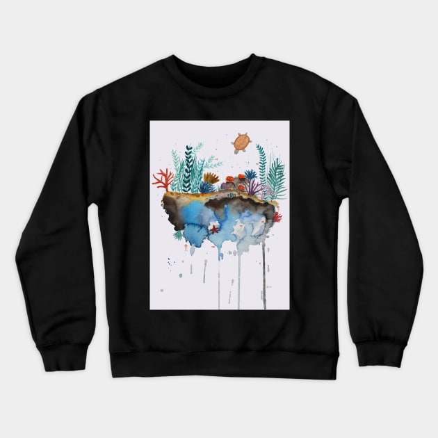 Underwater World Whimsical Watercolor Art Crewneck Sweatshirt by Sandraartist